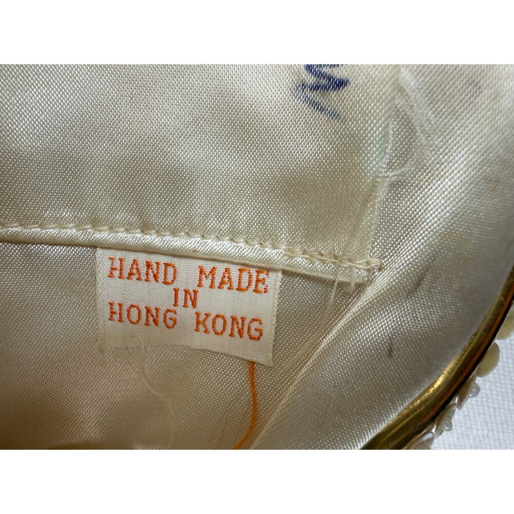 Vintage White Beaded Sequin Evening Bag Handmade in Hong Kong Bridal Glam Prom - Picture 6 of 13